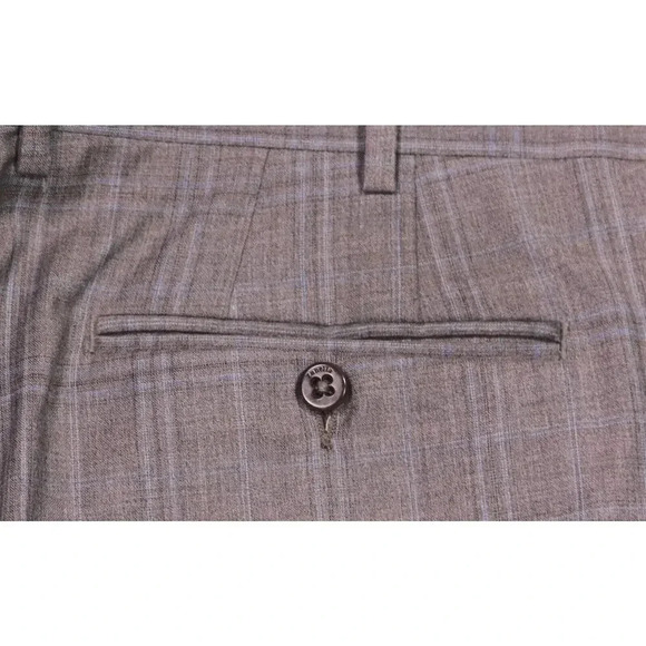 Zanella Current Devon Brown w/ Blue Windowpane Flat Front Wool Pants 36x29 - Picture 3 of 8
